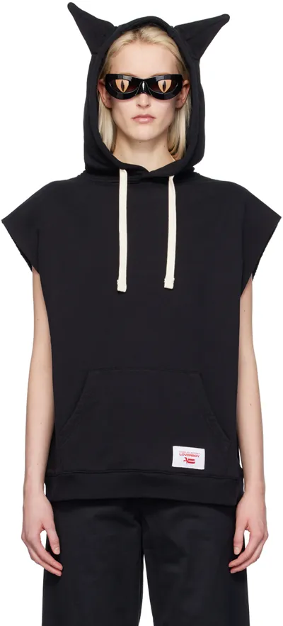 Charles Jeffrey Loverboy Black Sleeveless Label Ears Hoodie