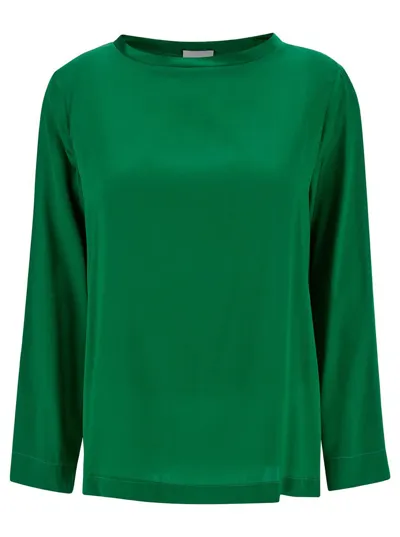 Plain Round Neck Long Sleeves Blouse In Green