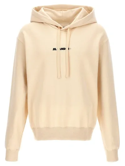 Jil Sander Logo Print Hoodie In Off White