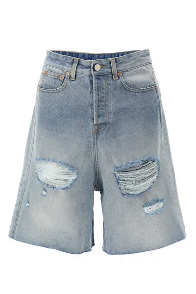 Vetements Destroyed Baggy Bermuda Shorts In Blue