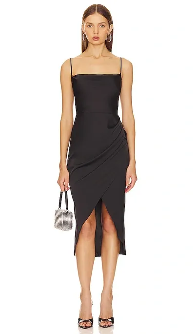 More To Come Adonia Wrap Midi Dress In Black