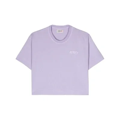 Autry Logo-patch Cropped T-shirt In Purple