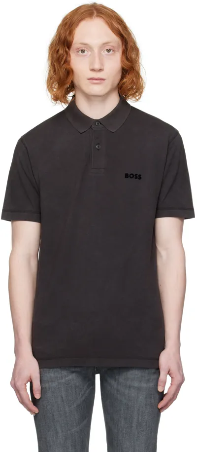 Hugo Boss Black Flocked Polo In Black 001