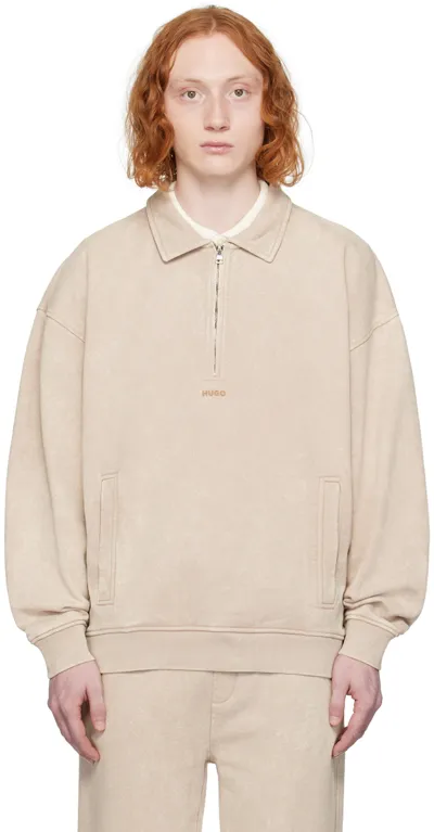 Hugo Beige Zip Sweatshirt In Medium Beige 267