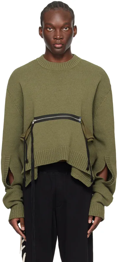 Craig Green Deconstructed Zip-detail Sweater In Olive