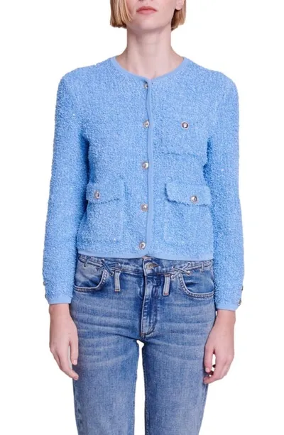 Maje Moscoli Tweed Jacket In Blue