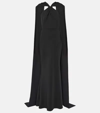 Safiyaa Lilien Caped Crepe Gown In Black