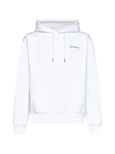 Jacquemus Logo Embroidered Drawstring Hoodie In White