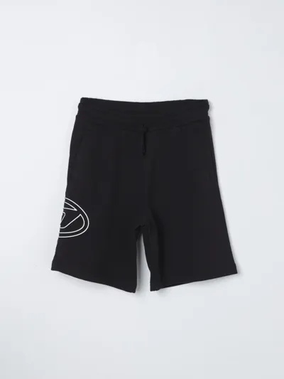 Diesel Kids' Pcurvebigoval Logo-print Cotton Shorts In Black