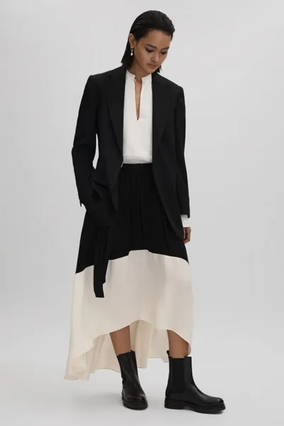 Reiss Black/cream Colourblock Midi Skirt