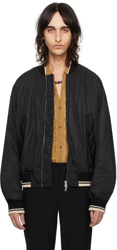 Dries Van Noten Black Zip Bomber Jacket