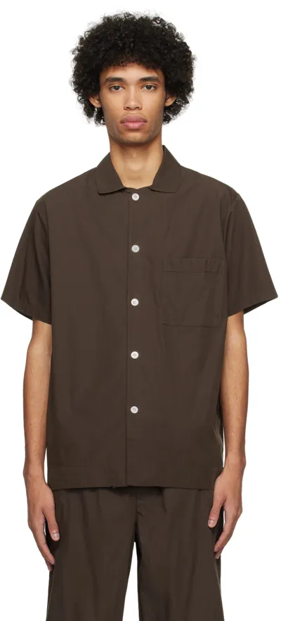 Tekla Brown Short Sleeve Pyjama Shirt In Coffee