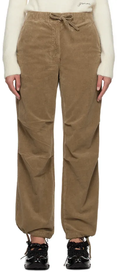 Ganni Tan Drawstring Trousers In 019 Fallen Rock