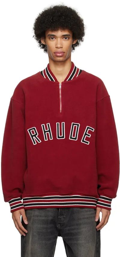 Rhude Quarter-zip Varsity Bomber Jacket In Vintage Red