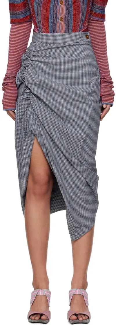 Vivienne Westwood Panther Gingham Midi Skirt In Gray