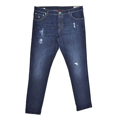 Pre-owned Brunello Cucinelli Herren Baumwolle 5 Taschen Skinny Fit Distressed Kanten Jeans In Blau