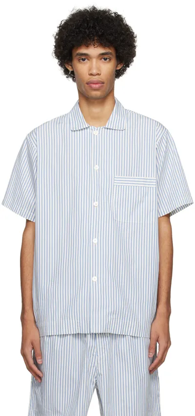 Tekla Blue & White Short Sleeve Pyjama Shirt In Placid Blue Stripes