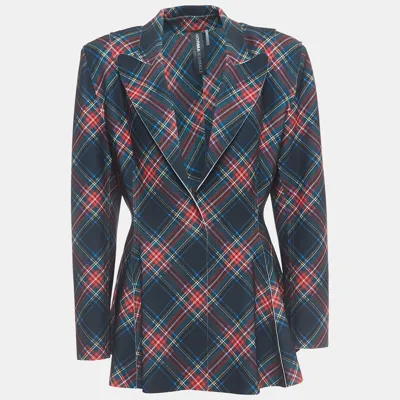 Pre-owned Norma Kamali Multicolor Plaid Jersey Peplum Jacket L