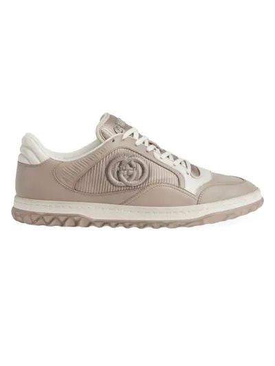 Gucci Men's Mac 80 Embroidered Leather Low-top Sneakers In Sand