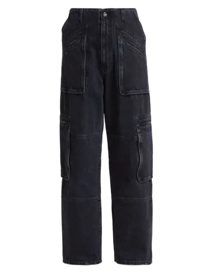 Amiri High-rise Wide-leg Denim Cargo Pants In Faded Black