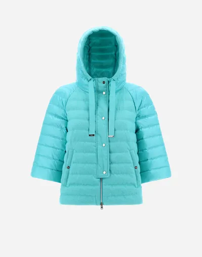 Herno Cashmere Silk And Nylon Ultralight A-line Jacket In Aqua