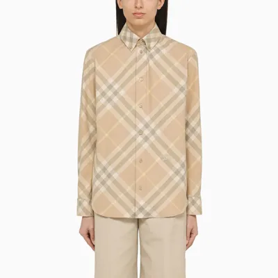 Burberry Check Cotton Shirt In Flax