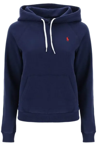 Polo Ralph Lauren Pony Embroidered Drawstring Hoodie In Blue