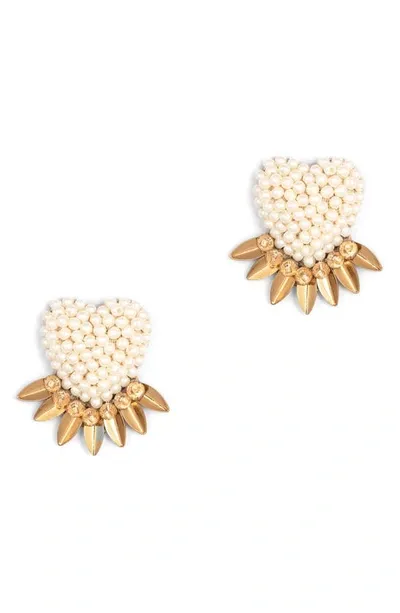 Deepa Gurnani Danni Beaded Fringe Heart Stud Earrings In Gold