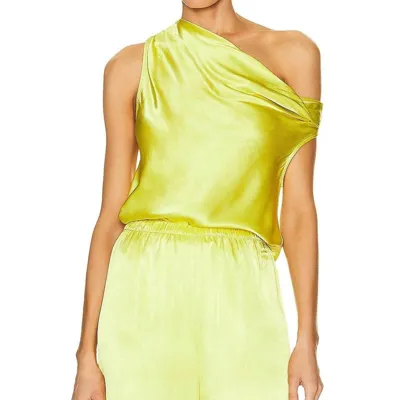 Enza Costa One-shoulder Satin-crepe Top In Yellow