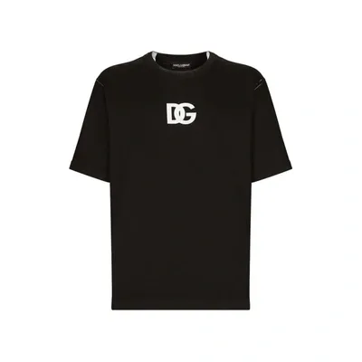 Dolce & Gabbana Short-sleeved T-shirt With Dg Logo Patch In Black