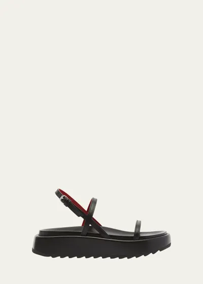 Plan C Fussbet Leather Dual-band Slingback Sandals In Black