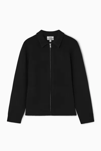 Cos Ribbed Wool Zip-up Jacket In Black