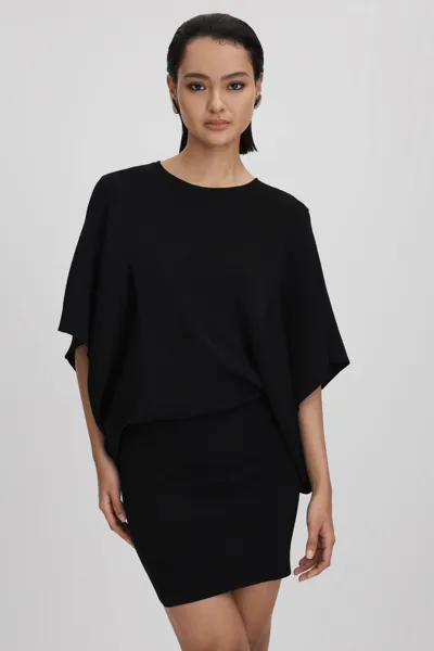 Reiss Black Julia Knitted Cape Sleeve Mini Dress