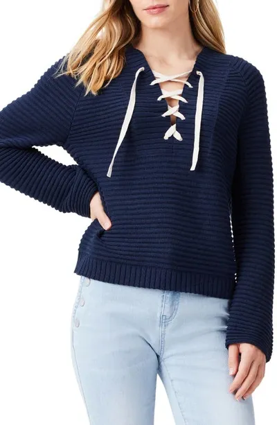 Nic + Zoe Nic+zoe Petites Sailor V Neck Sweater In Dark Indigo