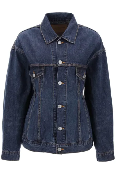 Balenciaga Hourglass Denim Jacket In Blue