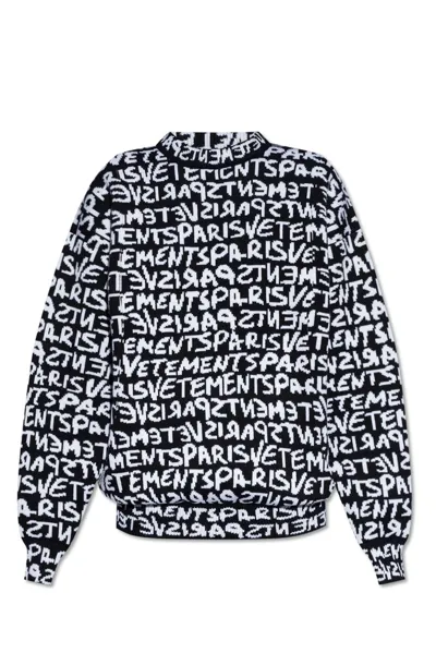 Vetements Intarsia-knit Logo Wool Jumper In Black