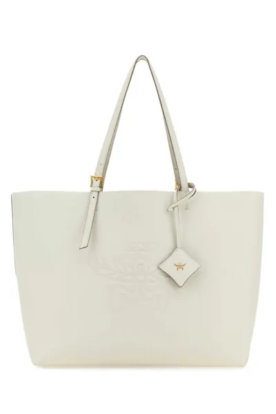 Mcm Logo Debossed Tote Bag In White