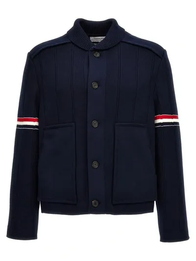 Thom Browne Navy Shawl Collar Jacket In Black