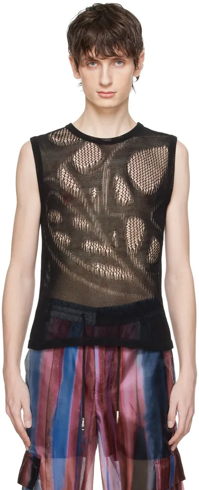 Feng Chen Wang Black Open Knit Tank Top