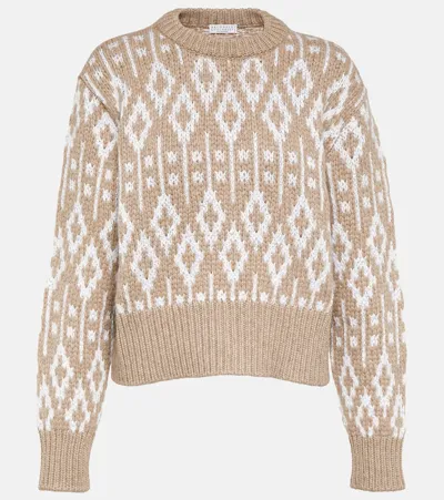 Brunello Cucinelli Jacquard-knit Cashmere Sweater In Brown