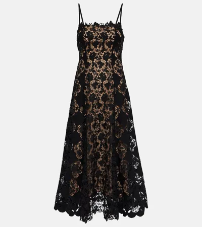 Oscar De La Renta Gardenia Lace Midi Dress In Black