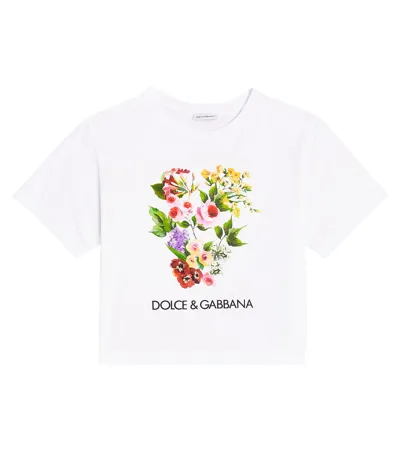 Dolce & Gabbana Kids' Bedrucktes T-shirt Aus Baumwolljersey In Weiss