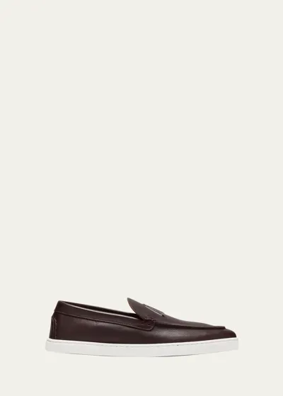 Christian Louboutin Men's Varsiboat Leather Boat Shoes In Brown