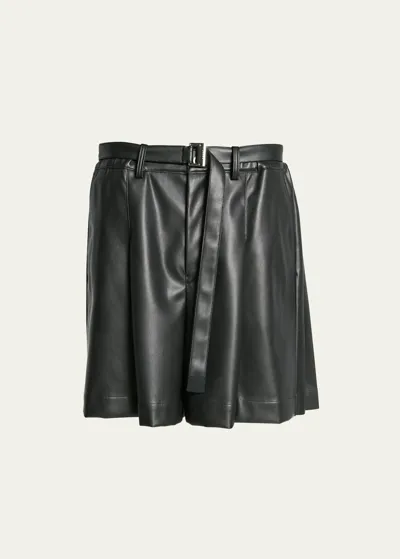 Sacai Black Belted Faux-leather Shorts