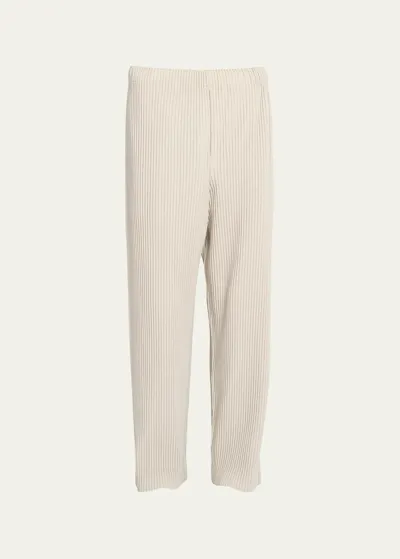 Issey Miyake Men's Pleated Straight-leg Pants In Linen Beige