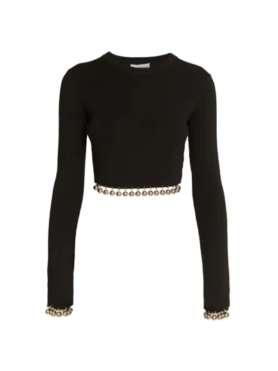 Rabanne Women's Bead-embellished Cropped Wool Top In Black