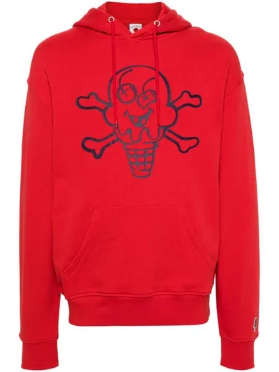 Icecream Cones & Bones Cotton Hoodie In Red