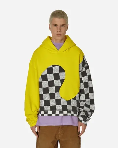 Erl Checked Swirl Hooded Sweatshirt In Yellow