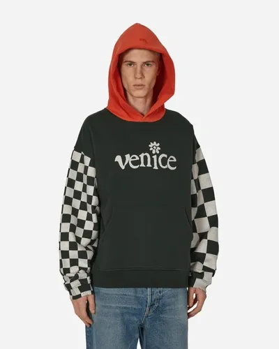 Erl Venice Checked Sleeve Hooded Sweatshirt In Black