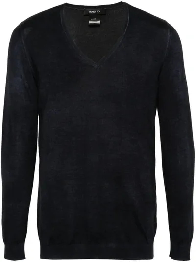 Avant Toi V-neck Fine-knit Jumper In Blue